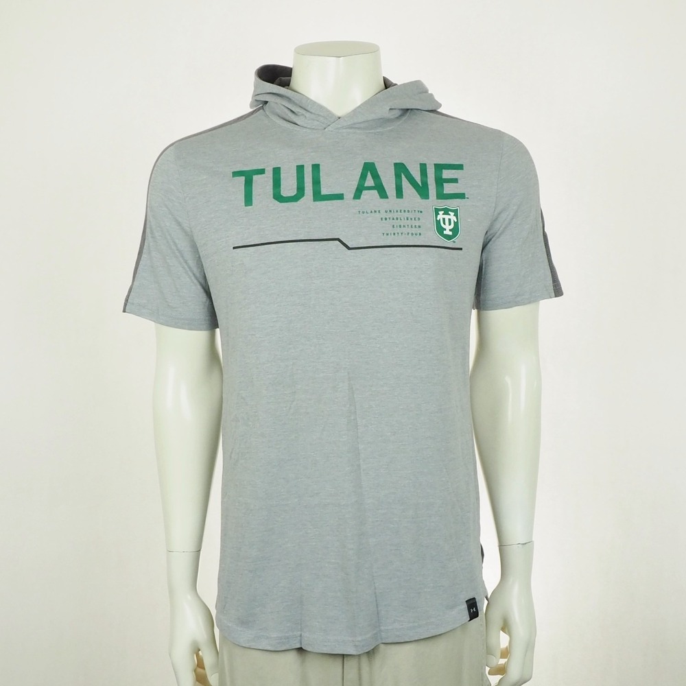 Under Armour UA Tulane Green Wave Hoodie Tee Shirt Mens Medium Gray Hooded